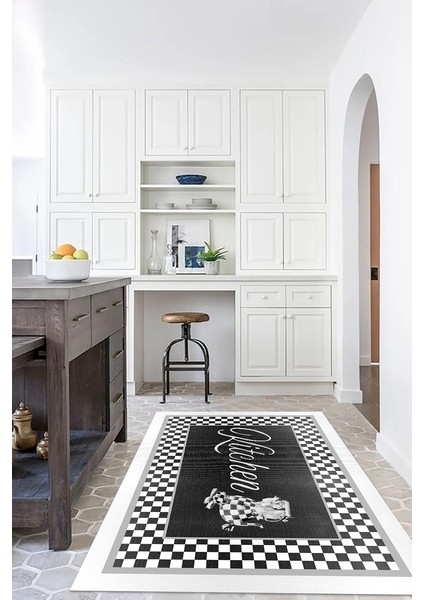Dijital Baskılı Kaymaz Taban Yıkanabilir Kitchen Yazılı Mutfak Halısı, N-Mutfak-48-Antrasit, fiyatları