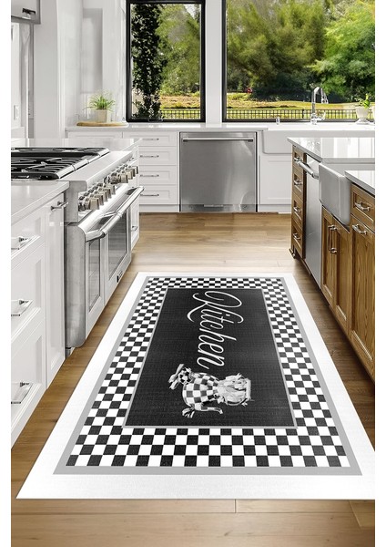 Dijital Baskılı Kaymaz Taban Yıkanabilir Kitchen Yazılı Mutfak Halısı, N-Mutfak-48-Antrasit, fırsatları