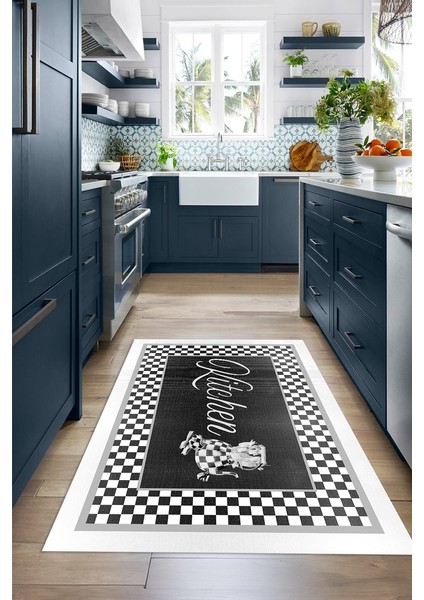 Dijital Baskılı Kaymaz Taban Yıkanabilir Kitchen Yazılı Mutfak Halısı, N-Mutfak-48-Antrasit, indirimleri