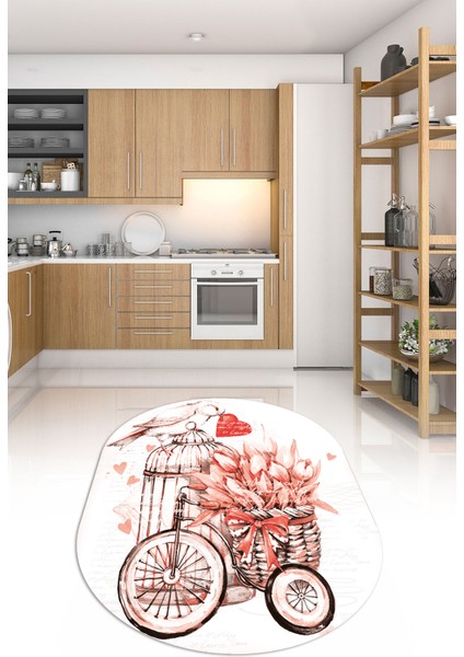 Dijital Baskılı Kaymaz Yıkanabilir Renkli Modern Oval Mutfak Halısı, N-O-Mutfak-21-Kırmızı, fırsatları
