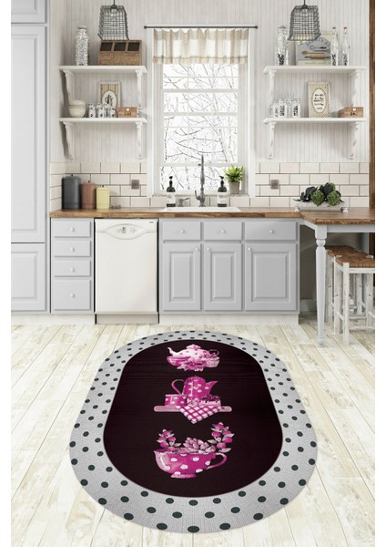 Dijital Baskılı Kaymaz Yıkanabilir Renkli Modern Oval Mutfak Halısı, N-O-Mutfak-01-Pembe, fiyatları