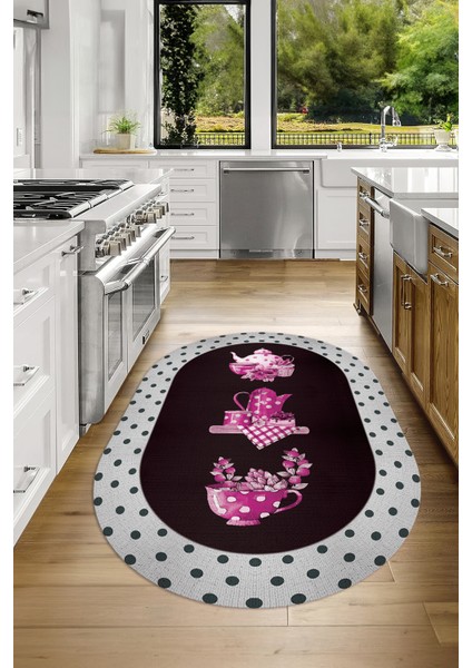 Dijital Baskılı Kaymaz Yıkanabilir Renkli Modern Oval Mutfak Halısı, N-O-Mutfak-01-Pembe, modelleri