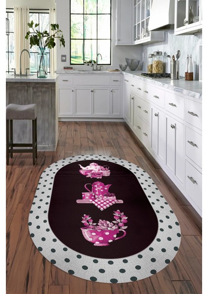 Dijital Baskılı Kaymaz Yıkanabilir Renkli Modern Oval Mutfak Halısı, N-O-Mutfak-01-Pembe, indirimleri