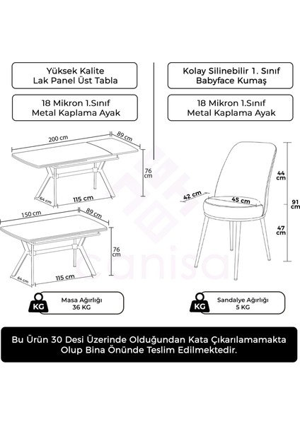 Poy Serisi 89X150 Açılabilir Lak Panel Antrasit Ironi Masa Takımı 6 Antrasit Sandalye