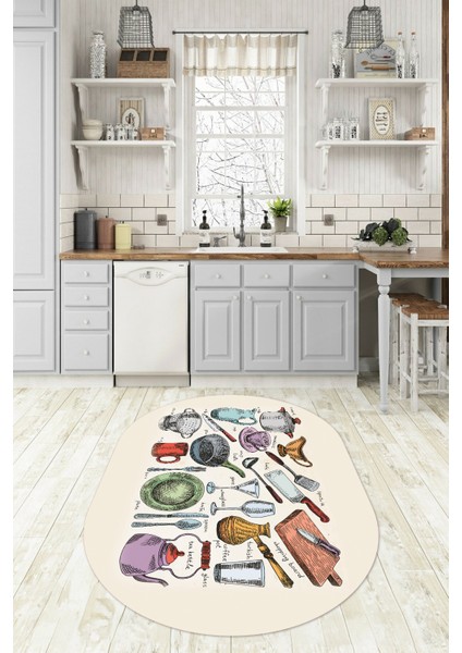 3D Dijital Baskılı Kaymaz Yıkanabilir Renkli Modern Oval Mutfak Halısı, N-O-Mutfak-35-Renkli, indirimleri