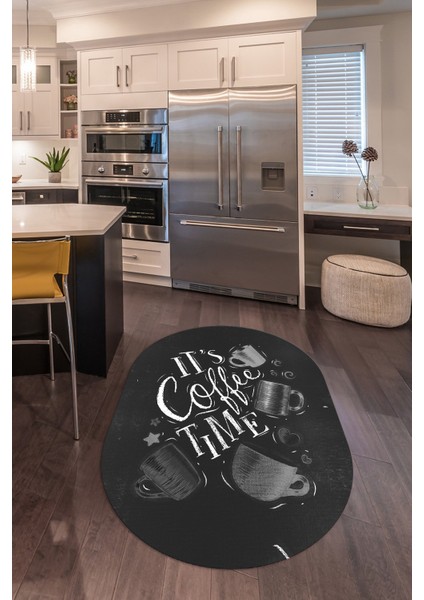 3D Dijital Baskılı Kaymaz Yıkanabilir Renkli Modern Oval Mutfak Halısı, N-O-Mutfak-44-Gri,