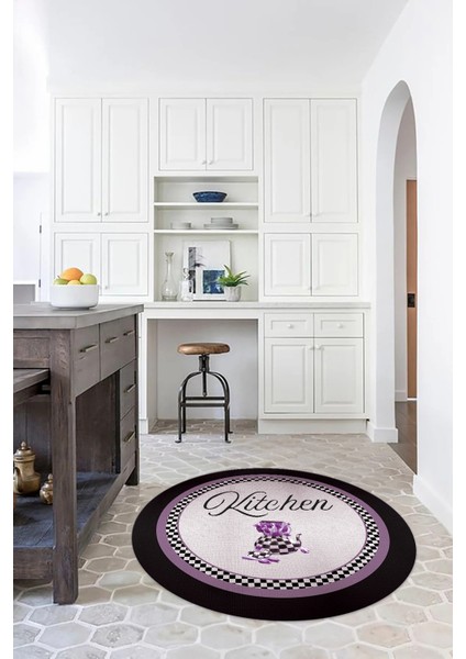Dijital Baskılı Kaymaz Yıkanabilir Kitchen Yazılı Yuvarlak Mutfak Halısı, N-Y-Mutfak-48-Mor, fiyatları