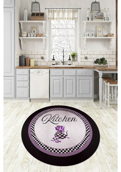 Dijital Baskılı Kaymaz Yıkanabilir Kitchen Yazılı Yuvarlak Mutfak Halısı, N-Y-Mutfak-48-Mor, modelleri
