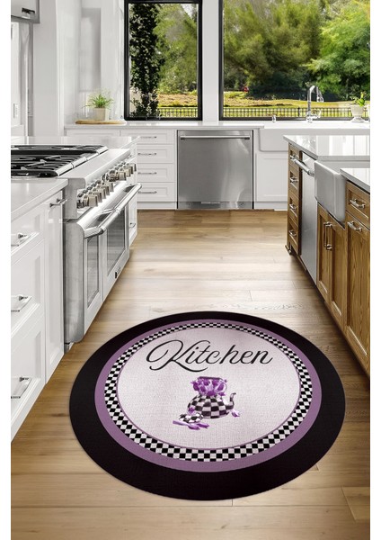Dijital Baskılı Kaymaz Yıkanabilir Kitchen Yazılı Yuvarlak Mutfak Halısı, N-Y-Mutfak-48-Mor, fırsatları