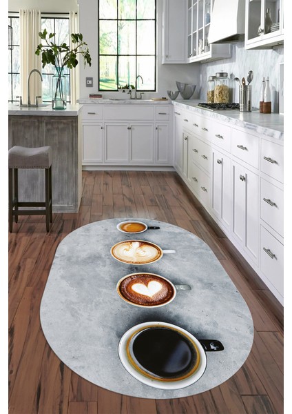 Dijital Baskılı Kaymaz Yıkanabilir Renkli Modern Oval Mutfak Halısı, N-O-Mutfak-22-Renkli,