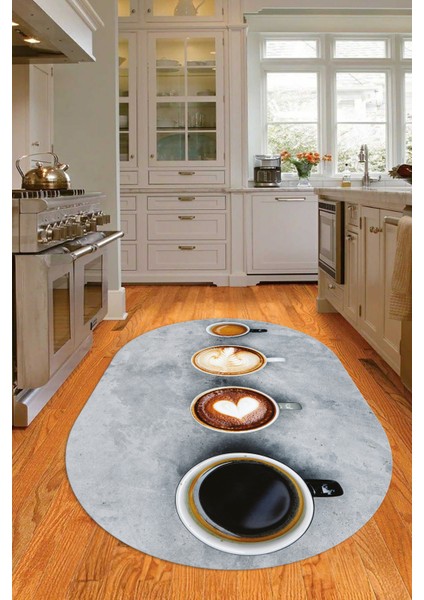 Dijital Baskılı Kaymaz Yıkanabilir Renkli Modern Oval Mutfak Halısı, N-O-Mutfak-22-Renkli,