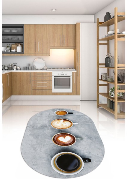 Dijital Baskılı Kaymaz Yıkanabilir Renkli Modern Oval Mutfak Halısı, N-O-Mutfak-22-Renkli,