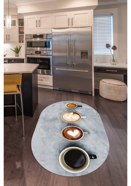 Dijital Baskılı Kaymaz Yıkanabilir Renkli Modern Oval Mutfak Halısı, N-O-Mutfak-22-Renkli,