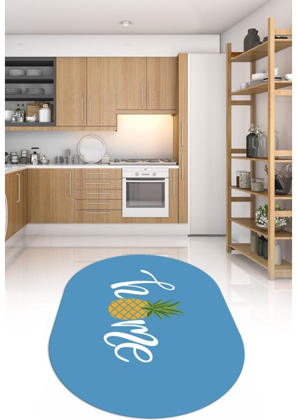 Dijital Baskılı Kaymaz Yıkanabilir Home Yazılı Oval Mutfak Halısı, N-O-Mutfak-31-Mavi, fiyatları