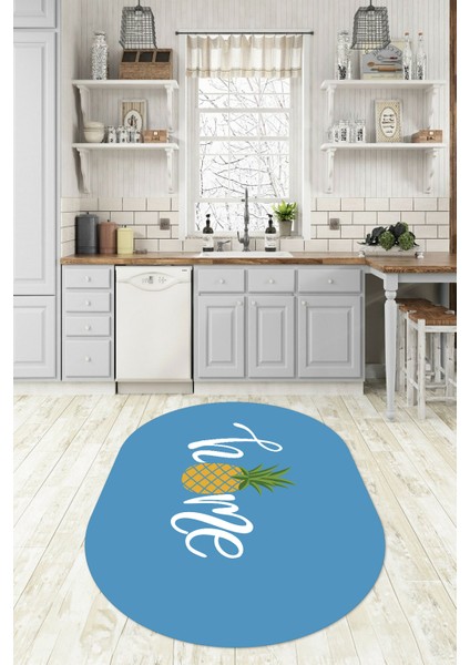 Dijital Baskılı Kaymaz Yıkanabilir Home Yazılı Oval Mutfak Halısı, N-O-Mutfak-31-Mavi, indirimleri