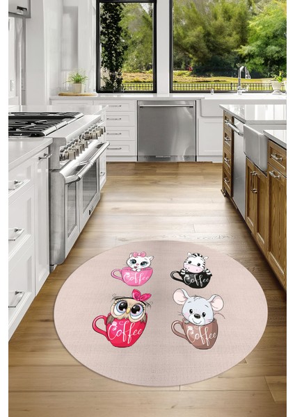 Dijital Baskılı Kaymaz Yıkanabilir Renkli Modern Yuvarlak Mutfak Halısı, N-Y-Mutfak-07-Krem, fiyatları