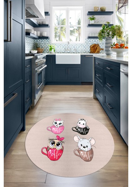 Dijital Baskılı Kaymaz Yıkanabilir Renkli Modern Yuvarlak Mutfak Halısı, N-Y-Mutfak-07-Krem, modelleri