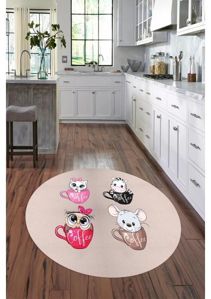 Dijital Baskılı Kaymaz Yıkanabilir Renkli Modern Yuvarlak Mutfak Halısı, N-Y-Mutfak-07-Krem, fırsatları