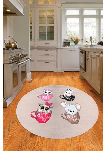 Dijital Baskılı Kaymaz Yıkanabilir Renkli Modern Yuvarlak Mutfak Halısı, N-Y-Mutfak-07-Krem, indirimleri
