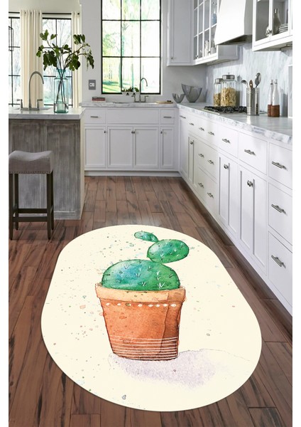 Dijital Baskılı Kaymaz Yıkanabilir Renkli Modern Oval Mutfak Halısı, N-O-Mutfak-20-Krem, fiyatları