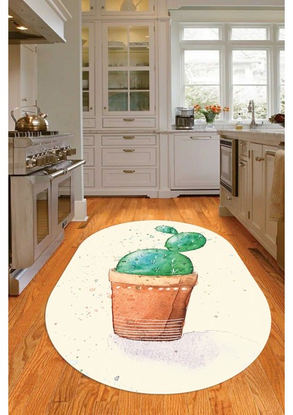 Dijital Baskılı Kaymaz Yıkanabilir Renkli Modern Oval Mutfak Halısı, N-O-Mutfak-20-Krem, modelleri