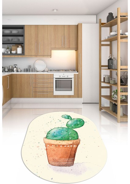 Dijital Baskılı Kaymaz Yıkanabilir Renkli Modern Oval Mutfak Halısı, N-O-Mutfak-20-Krem, fırsatları