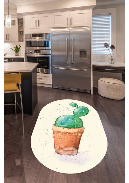 Dijital Baskılı Kaymaz Yıkanabilir Renkli Modern Oval Mutfak Halısı, N-O-Mutfak-20-Krem, indirimleri