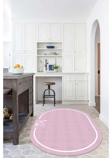 Dijital Baskılı Kaymaz Yıkanabilir Renkli Modern Oval Mutfak Halısı, N-O-Mutfak-06-Pembe,