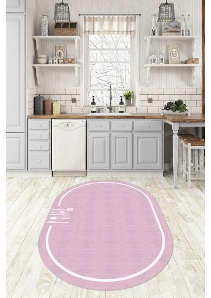 Dijital Baskılı Kaymaz Yıkanabilir Renkli Modern Oval Mutfak Halısı, N-O-Mutfak-06-Pembe, fiyatları