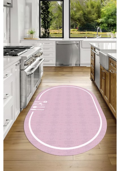 Dijital Baskılı Kaymaz Yıkanabilir Renkli Modern Oval Mutfak Halısı, N-O-Mutfak-06-Pembe, modelleri