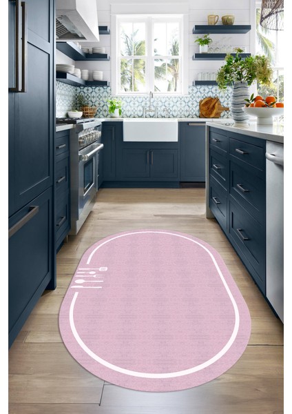 Dijital Baskılı Kaymaz Yıkanabilir Renkli Modern Oval Mutfak Halısı, N-O-Mutfak-06-Pembe, fırsatları