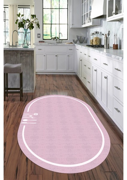 Dijital Baskılı Kaymaz Yıkanabilir Renkli Modern Oval Mutfak Halısı, N-O-Mutfak-06-Pembe, indirimleri