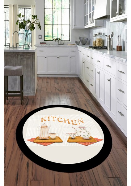 Dijital Baskılı Kaymaz Yıkanabilir Kitchen Yazılı Yuvarlak Mutfak Halısı, N-Y-Mutfak-18-Krem, modelleri