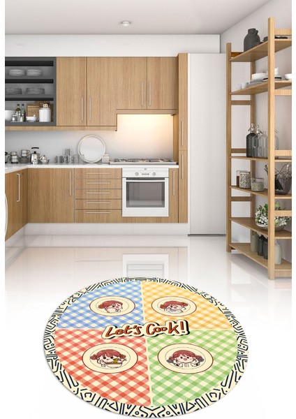 Dijital Baskılı Kaymaz Yıkanabilir Renkli Modern Yuvarlak Mutfak Halısı, N-Y-Mutfak-36-Krem, fiyatları