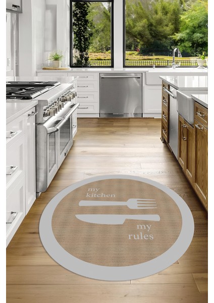 Dijital Baskılı Kaymaz Yıkanabilir Kitchen Yazılı Yuvarlak Mutfak Halısı, N-Y-Mutfak-09-Gri, fiyatları