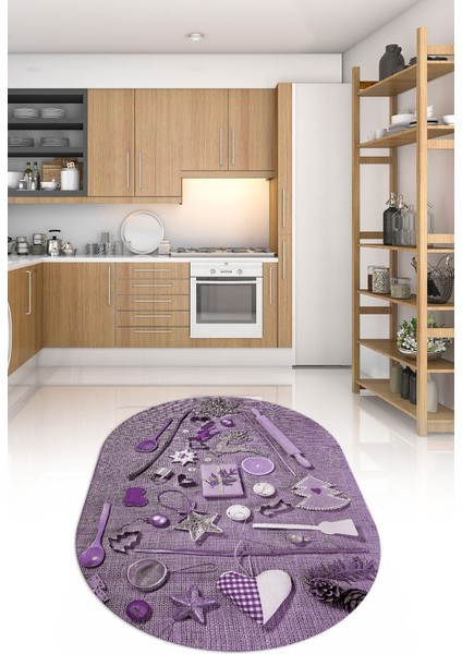 3D Dijital Baskılı Kaymaz Yıkanabilir Renkli Modern Oval Mutfak Halısı, N-O-Mutfak-16-Mor, indirimleri