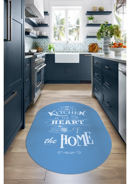 Dijital Baskılı Kaymaz Yıkanabilir Home Yazılı Oval Mutfak Halısı, N-O-Mutfak-15-Mavi, fiyatları
