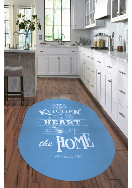 Dijital Baskılı Kaymaz Yıkanabilir Home Yazılı Oval Mutfak Halısı, N-O-Mutfak-15-Mavi, modelleri