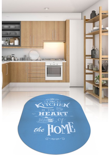 Dijital Baskılı Kaymaz Yıkanabilir Home Yazılı Oval Mutfak Halısı, N-O-Mutfak-15-Mavi, indirimleri