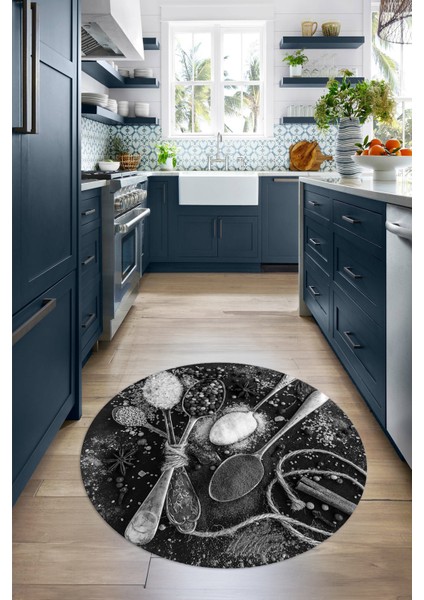 3D Dijital Baskılı Kaymaz Yıkanabilir Renkli Modern Yuvarlak Mutfak Halısı, N-Y-Mutfak-19-Gri,