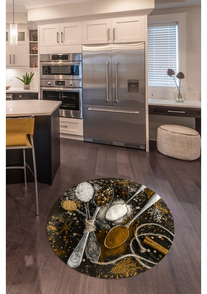 3D Dijital Baskılı Kaymaz Yıkanabilir Renkli Modern Yuvarlak Mutfak Halısı, N-Y-Mutfak-19-Kahve, indirimleri