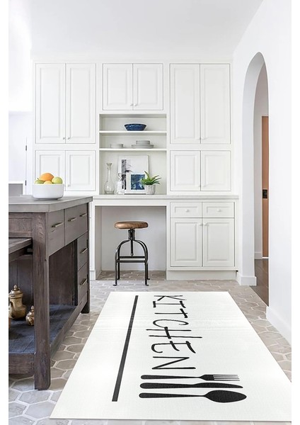 Dijital Baskılı Kaymaz Taban Yıkanabilir Kitchen Yazılı Mutfak Halısı, N-Mutfak-49-Beyaz, fiyatları