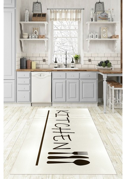 Dijital Baskılı Kaymaz Taban Yıkanabilir Kitchen Yazılı Mutfak Halısı, N-Mutfak-49-Krem, modelleri