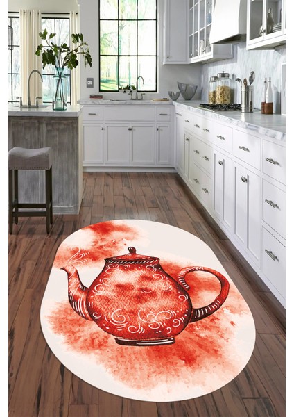 Dijital Baskılı Kaymaz Yıkanabilir Renkli Modern Oval Mutfak Halısı, N-O-Mutfak-23-Kırmızı, fiyatları