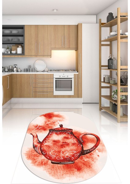 Dijital Baskılı Kaymaz Yıkanabilir Renkli Modern Oval Mutfak Halısı, N-O-Mutfak-23-Kırmızı, fırsatları