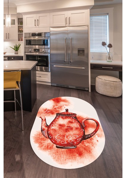 Dijital Baskılı Kaymaz Yıkanabilir Renkli Modern Oval Mutfak Halısı, N-O-Mutfak-23-Kırmızı, indirimleri