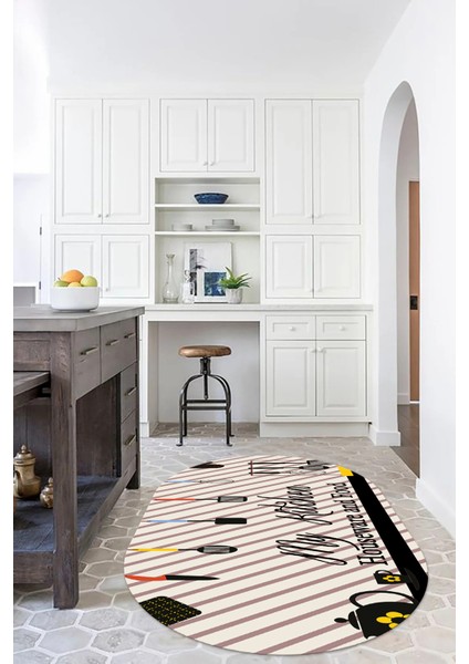 Dijital Baskılı Kaymaz Yıkanabilir Renkli Modern Oval Mutfak Halısı, N-O-Mutfak-32-Siyah, fırsatları