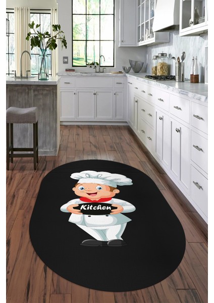 Dijital Baskılı Kaymaz Yıkanabilir Renkli Modern Oval Mutfak Halısı, N-O-Mutfak-05-Antrasit,