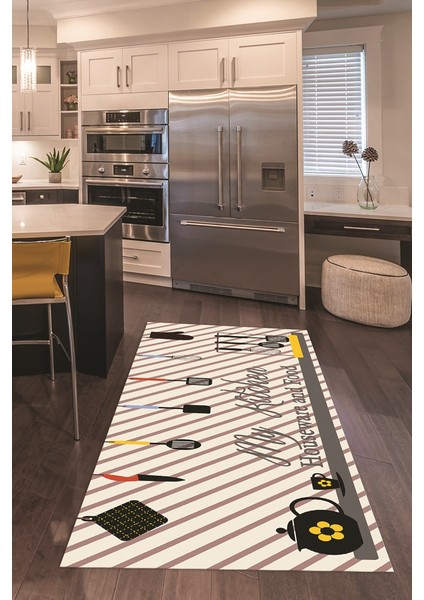 Dijital Baskılı Kaymaz Taban Yıkanabilir Renkli Modern Mutfak Halısı, N-Mutfak-32-Siyah, modelleri