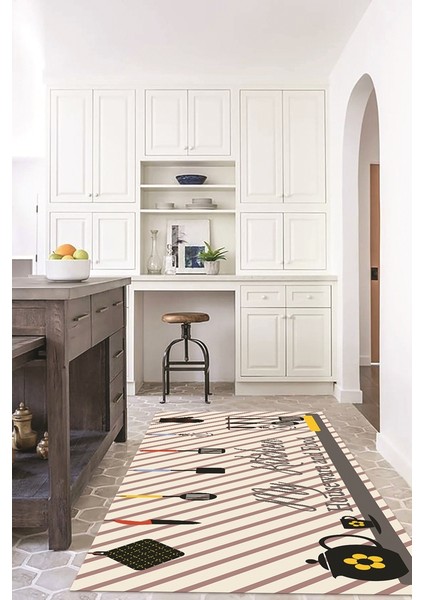 Dijital Baskılı Kaymaz Taban Yıkanabilir Renkli Modern Mutfak Halısı, N-Mutfak-32-Siyah, fırsatları
